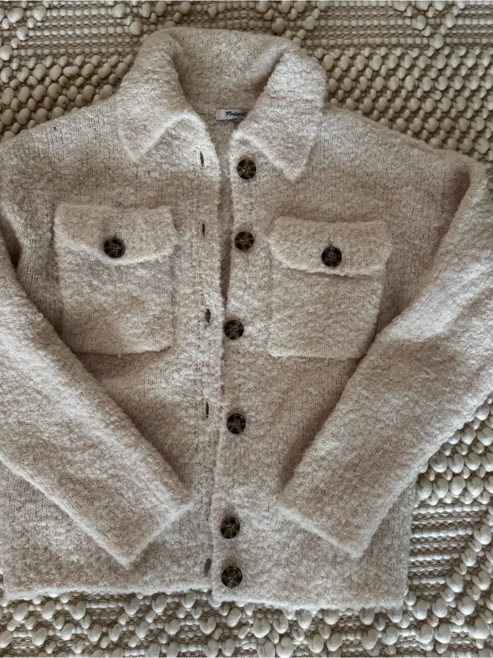 Madewell Bouclé-Knit Sweater Jacket in Alabaster - Picture 4 of 11
